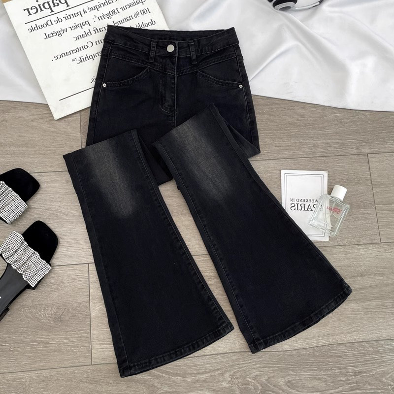 微喇牛仔裤女秋冬加绒2024年新款高腰显瘦小个子阔腿马蹄喇叭裤子