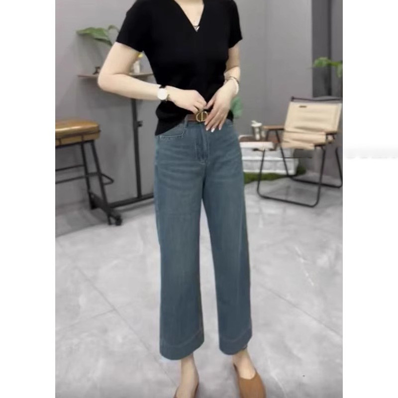 牛仔裤女夏季薄款2026新款高腰大尺码窄版直筒显瘦小个子九分阔腿