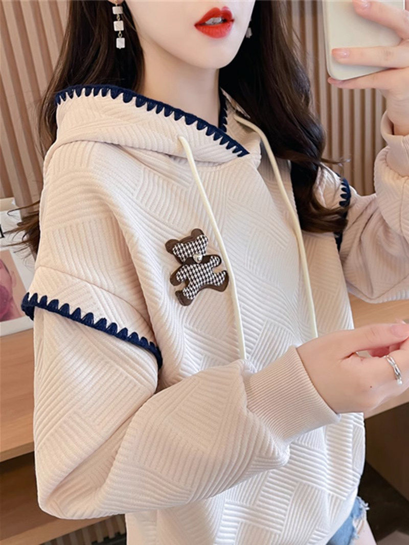 连帽卫衣女春秋季薄款2025新款宽松慵懒风时尚洋气小个子外套上衣