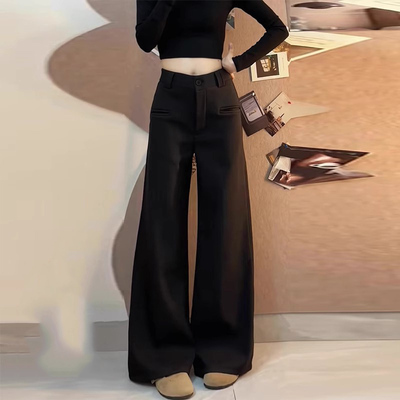 黑色西装裤女夏季2025新款高腰显瘦直筒垂感小个子微喇叭阔腿裤子