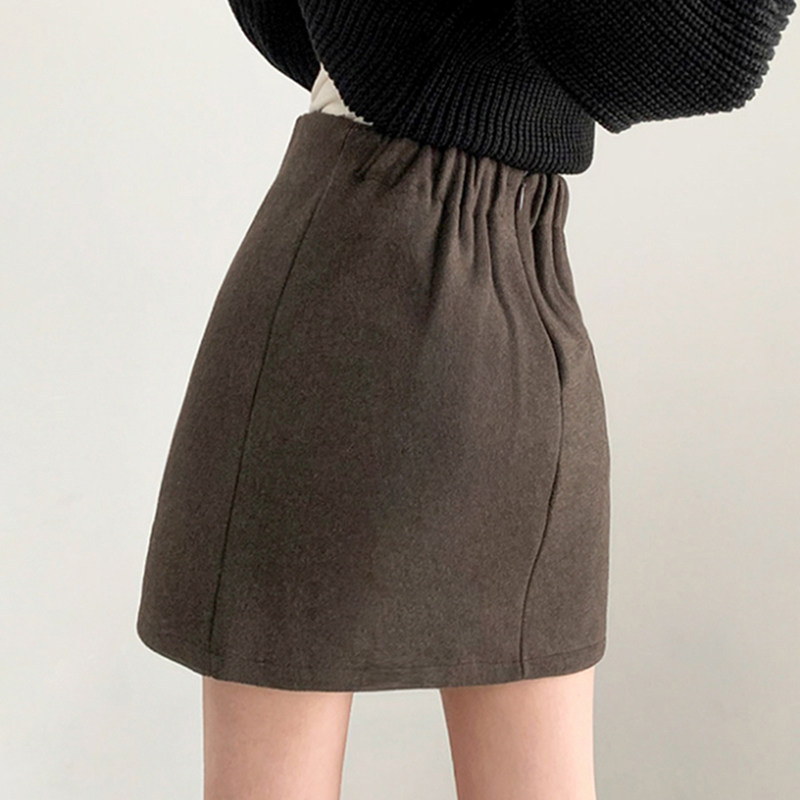 咖色毛呢半身裙女秋冬2025新款高腰a字显瘦小个子直筒包臀短裙子