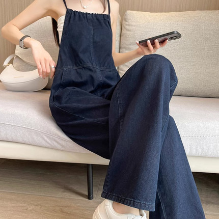 牛仔背带裤女夏季薄款2025年新款宽松显瘦小个子吊带阔腿连体裤子