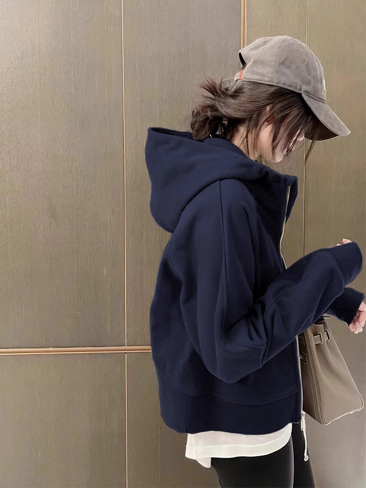 连帽卫衣女春秋季薄款2025新款宽松慵懒风小个子拉炼开衫外套上衣