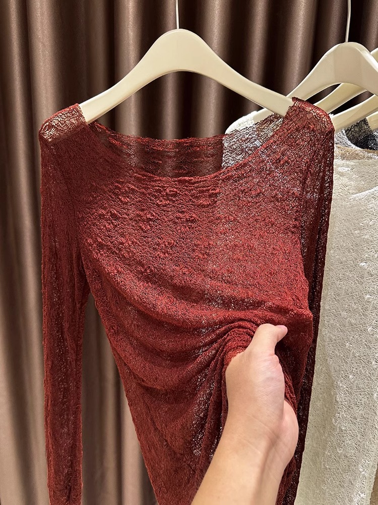 蕾丝打底衫女秋冬加绒2025新款内搭时尚洋气时髦网纱长袖t恤上衣