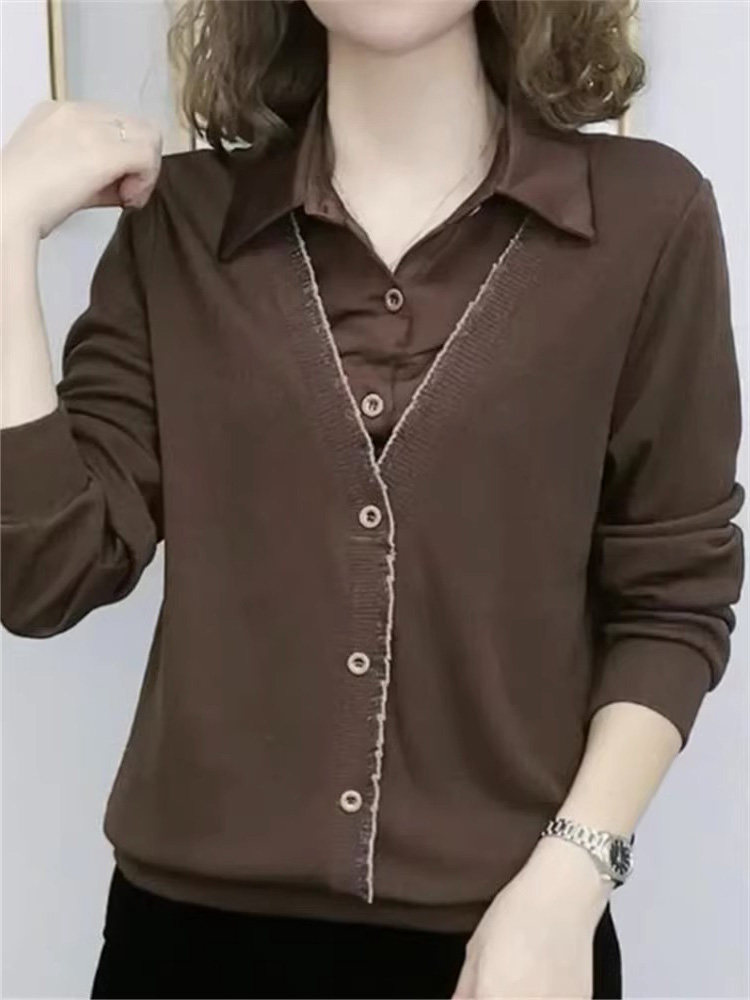 假两件针织衫女春秋2025新款时尚洋气小衫打底衫内搭毛衣长袖上衣