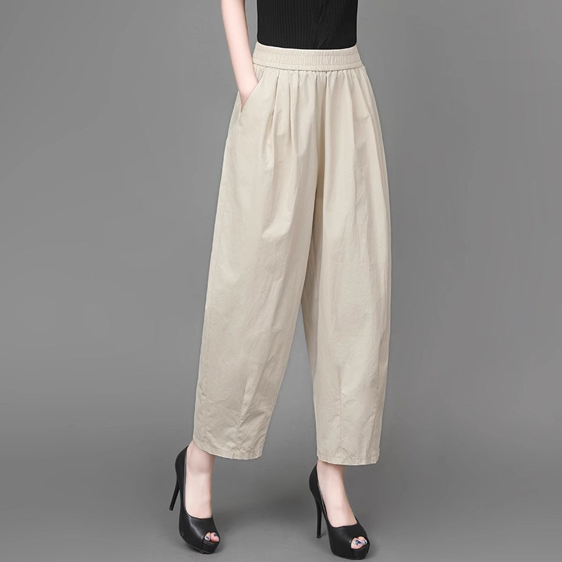 纯棉哈伦裤女夏季薄款2025新款高腰宽松显瘦小个子九分休闲灯笼裤