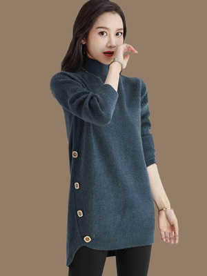 半高领毛衣女春秋2025新款宽松慵懒风中长款遮屁股针织打底衫上衣