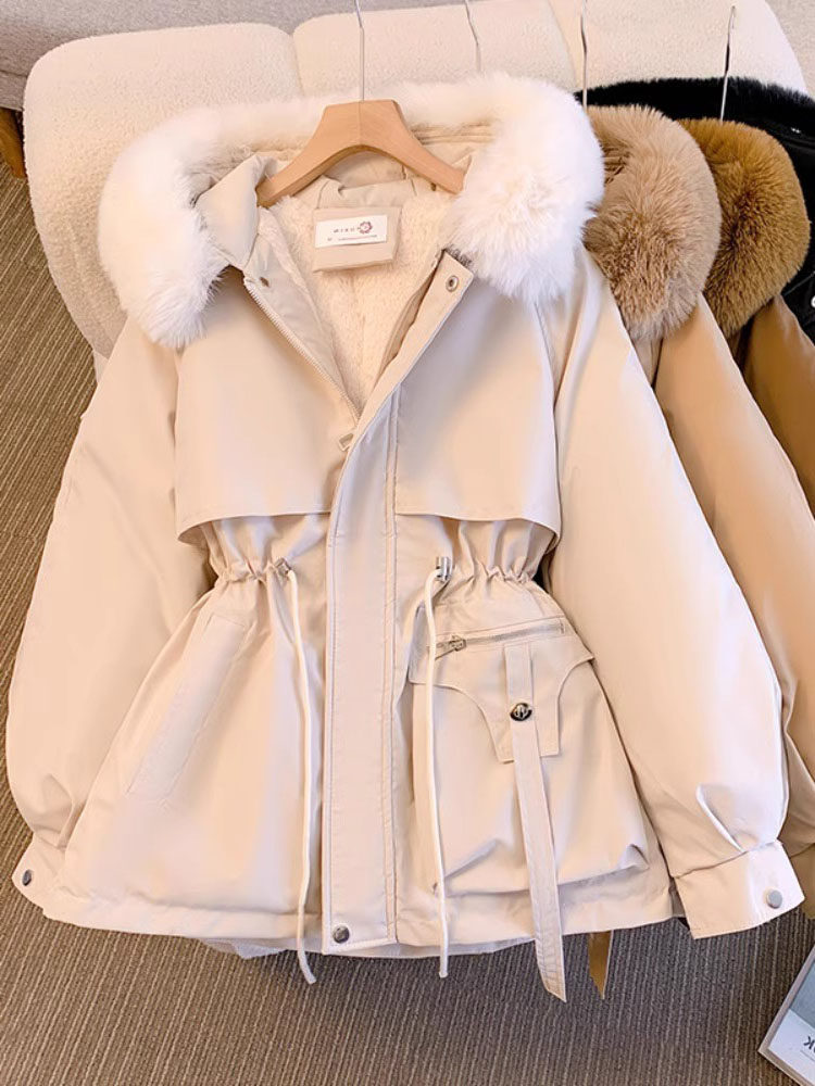 派克服女秋冬季2025新款收腰中长款大码棉衣棉服加绒加厚棉袄外套