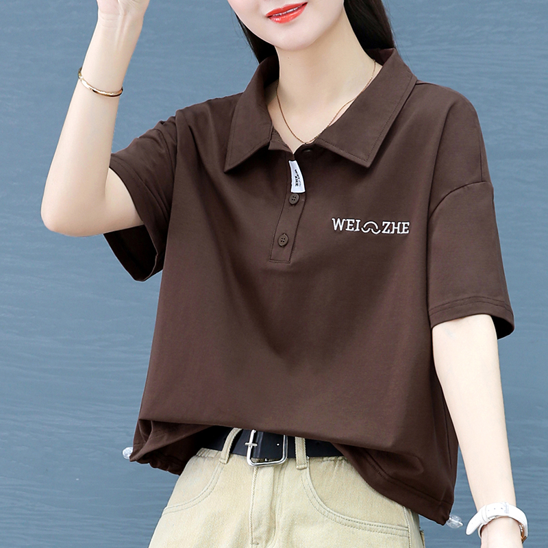 短袖t恤女士夏季薄款2025新款宽松显瘦短款polo领半袖体恤衫上衣