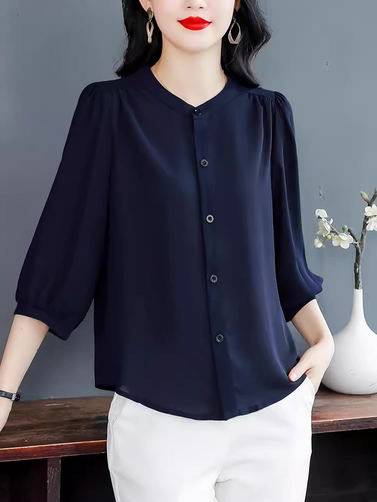 雪纺衬衫女夏季薄款2025新款减龄洋气小衫休闲女士衬衣七分袖上衣