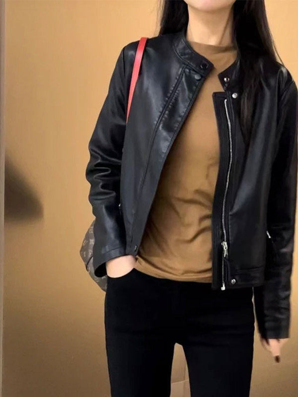 黑色皮衣外套女春秋2025新款酷飒风高级感小个子短款休闲夹克上衣,女装/女士精品,短外套,淘宝优惠券,粉丝福利购,淘宝优惠卷