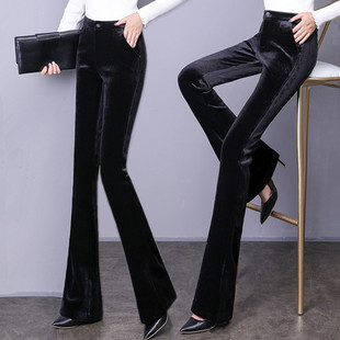 金丝绒黑色微喇叭裤女秋冬2025新款高腰显瘦长裤加绒加厚休闲裤子