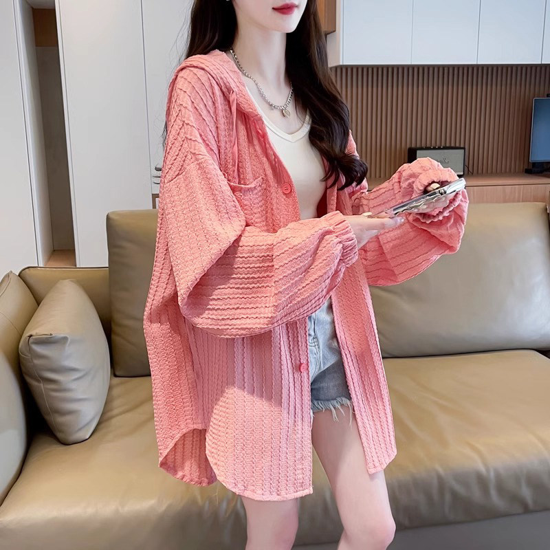 粉色衬衫女春秋薄款2025新款高级感小个子防晒衣连帽空调开衫外套,女装/女士精品,短外套,淘宝优惠券,粉丝福利购,淘宝优惠卷