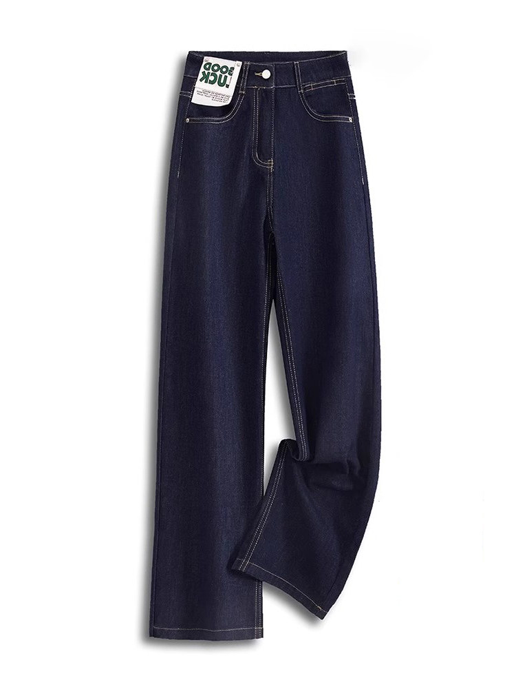 深蓝色牛仔裤女秋冬2025年新款高腰垂感窄版直筒加绒休闲阔腿裤子