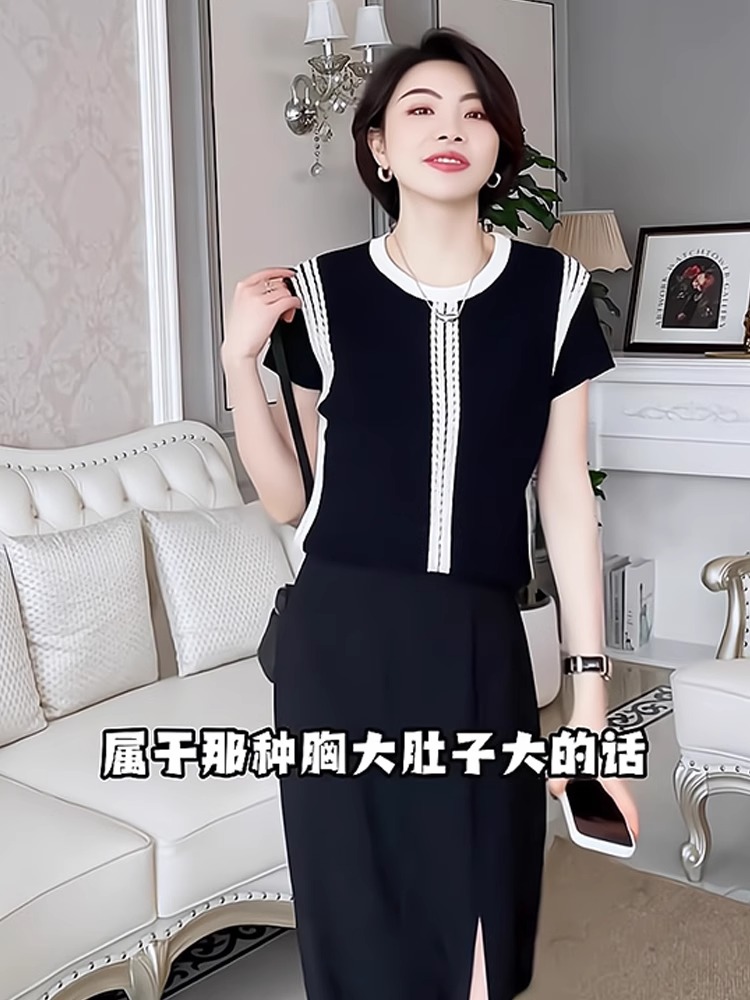 黑色正肩短袖t恤女夏季2025新款薄宽松设计感小众针织衫半袖上衣