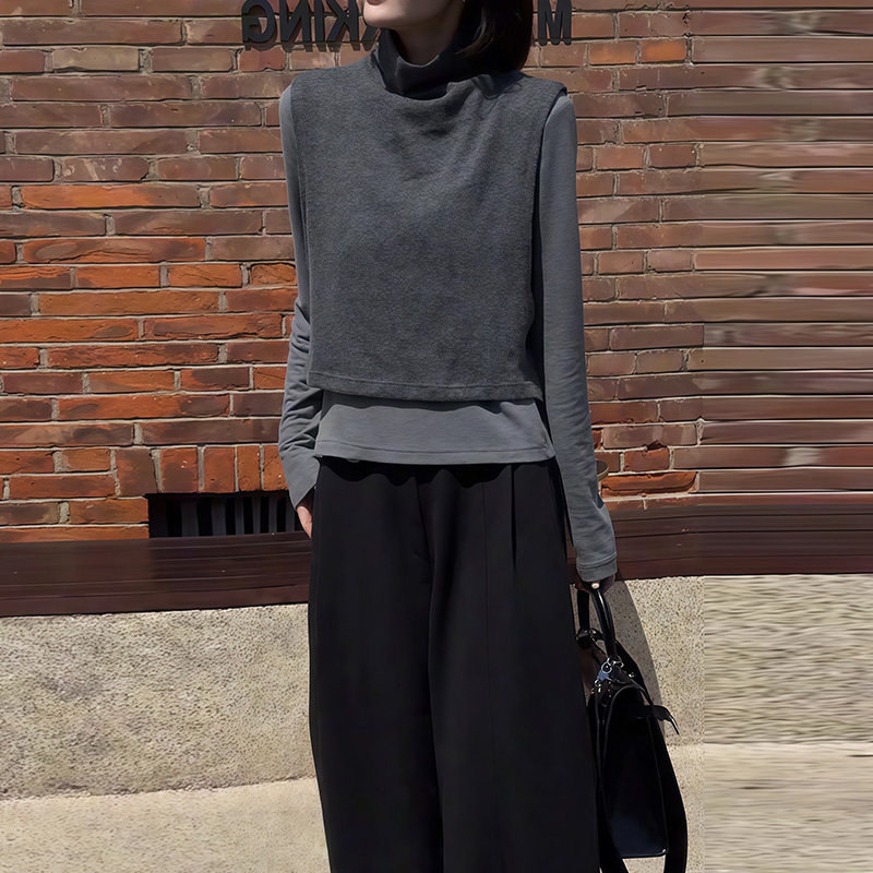 套装女秋冬季2025新款马甲背心高领打底衫休闲时尚洋气两件套上衣,女装/女士精品,时尚套装,淘宝优惠券,粉丝福利购,淘宝优惠卷