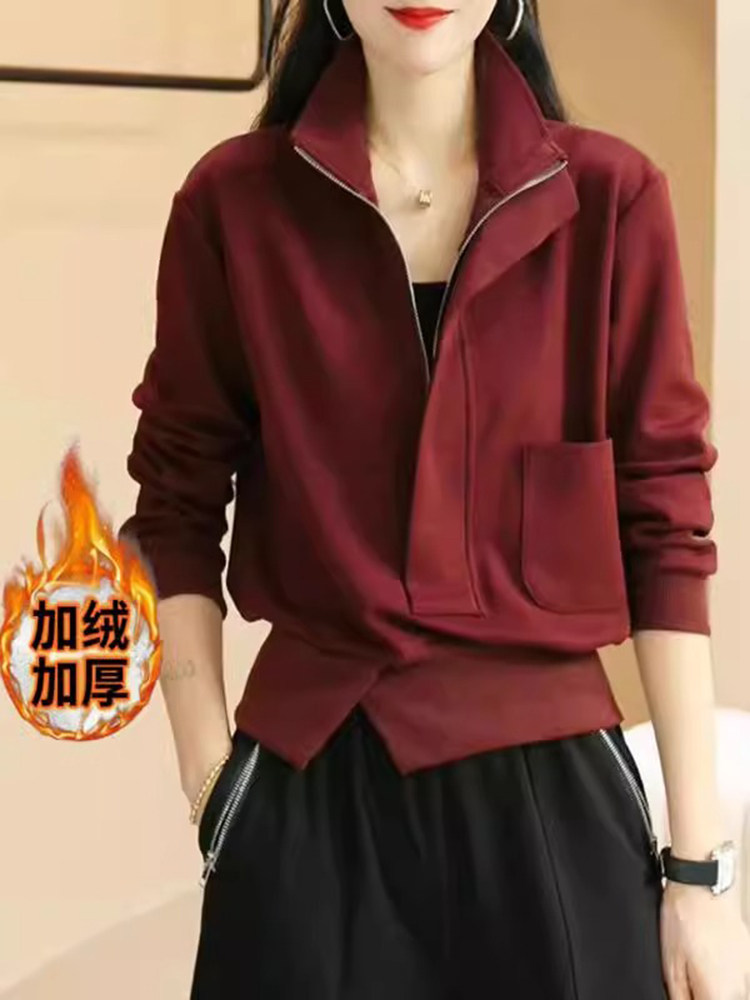 半拉炼红色卫衣女春秋薄款2025新款高级感时尚洋气小个子外套上衣