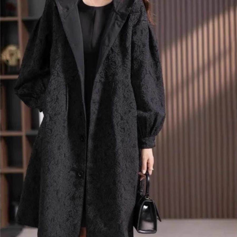 黑色连帽风衣外套女春秋2025新款高级感中长版小个子大尺码休闲上