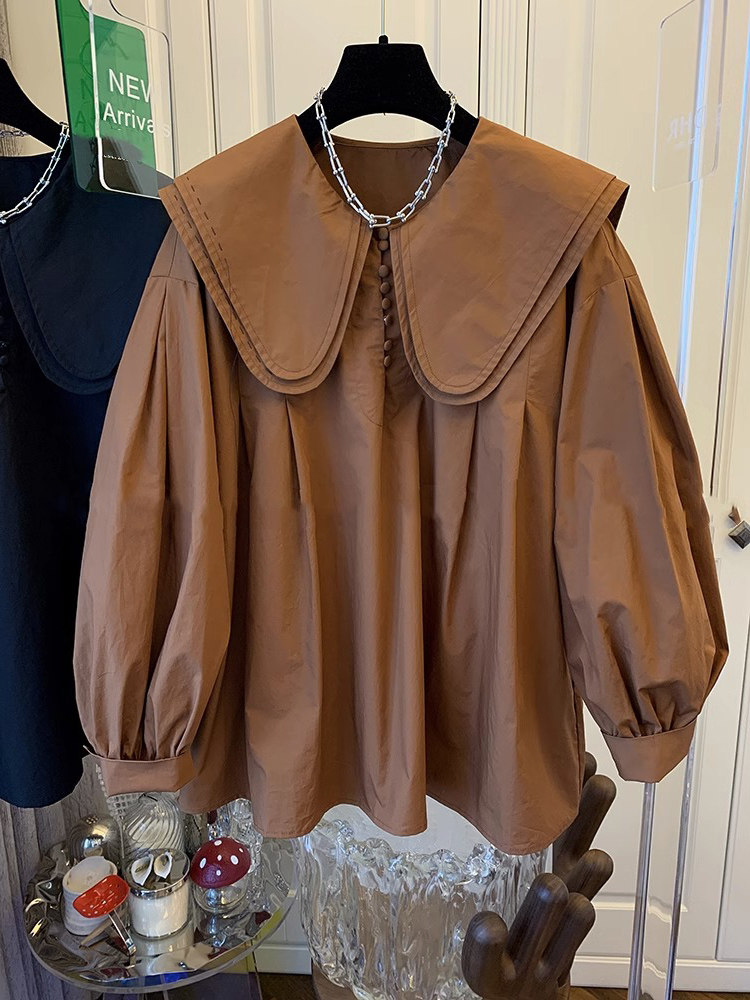 长袖衬衫女士春秋2025年新款覆古宽松设计感小众娃娃领灯笼袖上衣