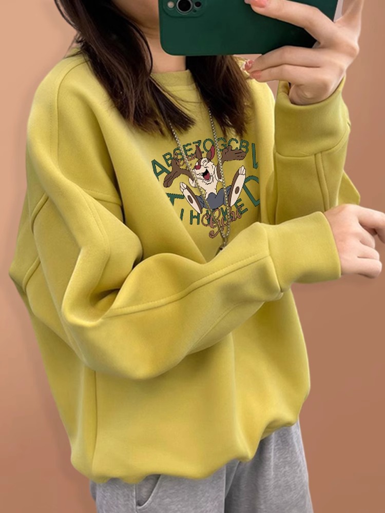 圆领卫衣女秋冬季加绒2025新款宽松慵懒风时尚洋气小个子外套上衣