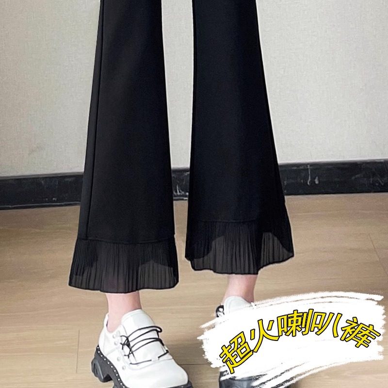 黑色微喇裤女夏季薄款2025新款高腰显瘦小个子九分休闲喇叭马蹄裤