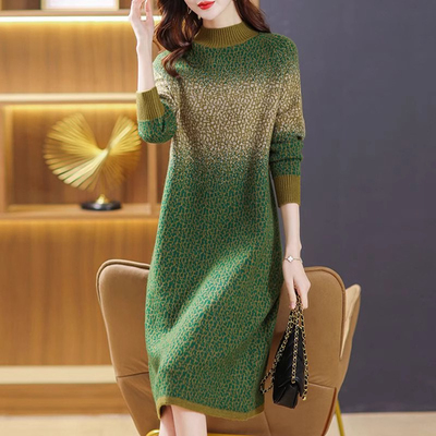 针织洋装女秋冬加厚2025新款显瘦中长版配大衣内搭打底毛衣裙子