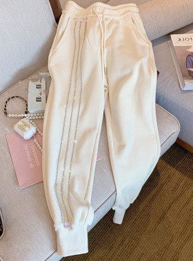 白色运动裤女夏季薄款2024新款高腰显瘦宽松束脚卫裤小个子休闲裤