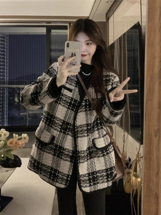 小香风外套女春秋季2025新款高级感气质名媛中长款格子粗花呢上衣