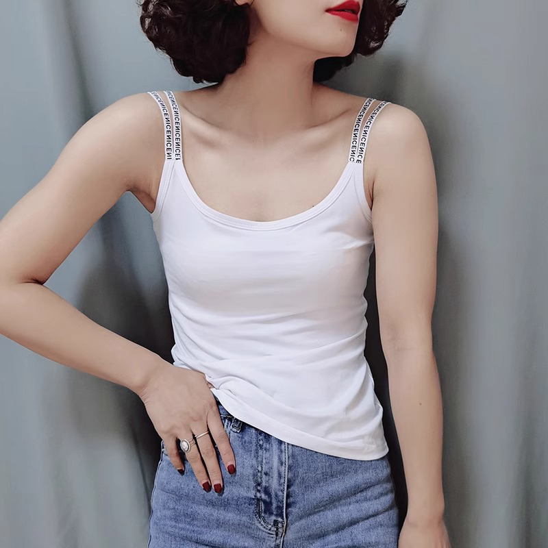 白色莫代尔吊带背心女夏季2025新款薄外穿带胸垫无袖内搭打底上衣
