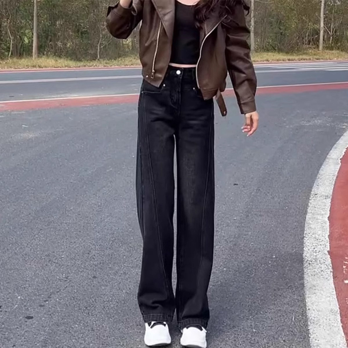 直筒牛仔裤女秋冬2025年新款高腰垂感大码小个子窄版拖地阔腿裤子