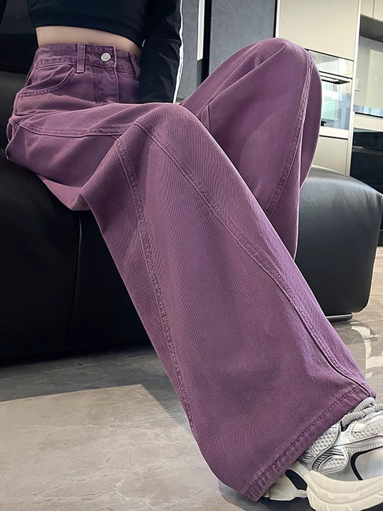 弯刀牛仔裤女性夏季2025年新的高腰褶皱直腿腿宽松香蕉宽腿裤为小