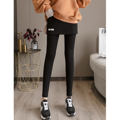 加绒鲨鱼裤女秋冬季外穿2025新款裙裤高腰显瘦假两件黑色打底裤子