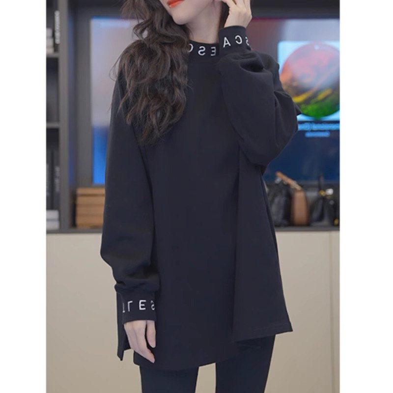 圆领卫衣女秋冬季加绒2025新款宽松大码慵懒风时尚洋气中长款上衣