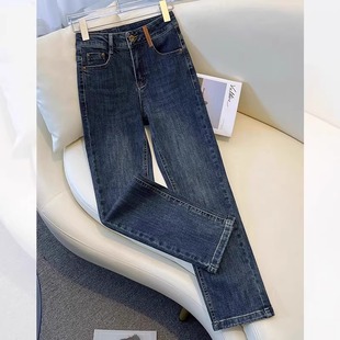 直筒牛仔裤女春秋2025年新款高腰窄版显瘦小个子九分法棍烟管裤子