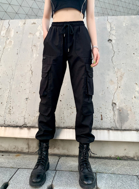 黑色工装裤女性夏季瘦2025新高腰修身外观大尺寸宽松的绑腿休闲运