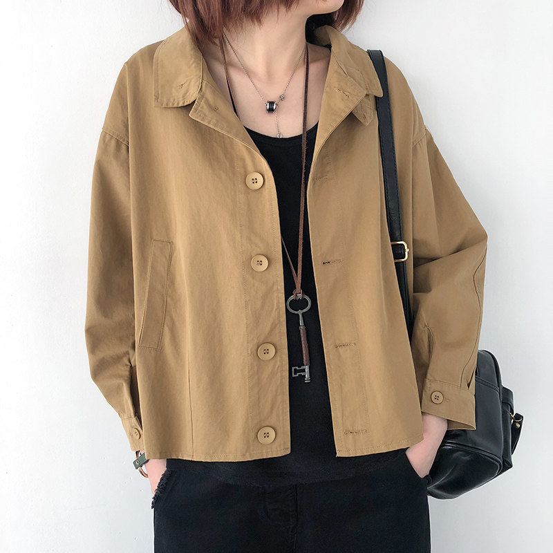 外套女春秋薄款2026新款宽松休闲衬衫纯色短款夹克开衫上衣潮ins