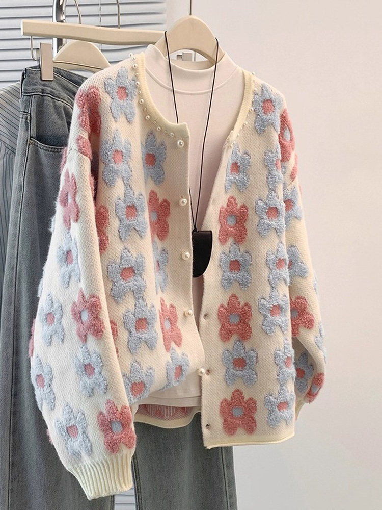 针织开衫女长袖秋冬2025新款高级设计感大码胖mm显瘦毛衣外套上衣