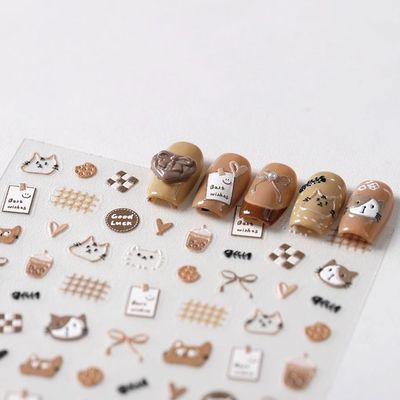 可爱美拉德小猫美甲贴纸简约蝴蝶结学生指甲笔杆iPad手账咕卡