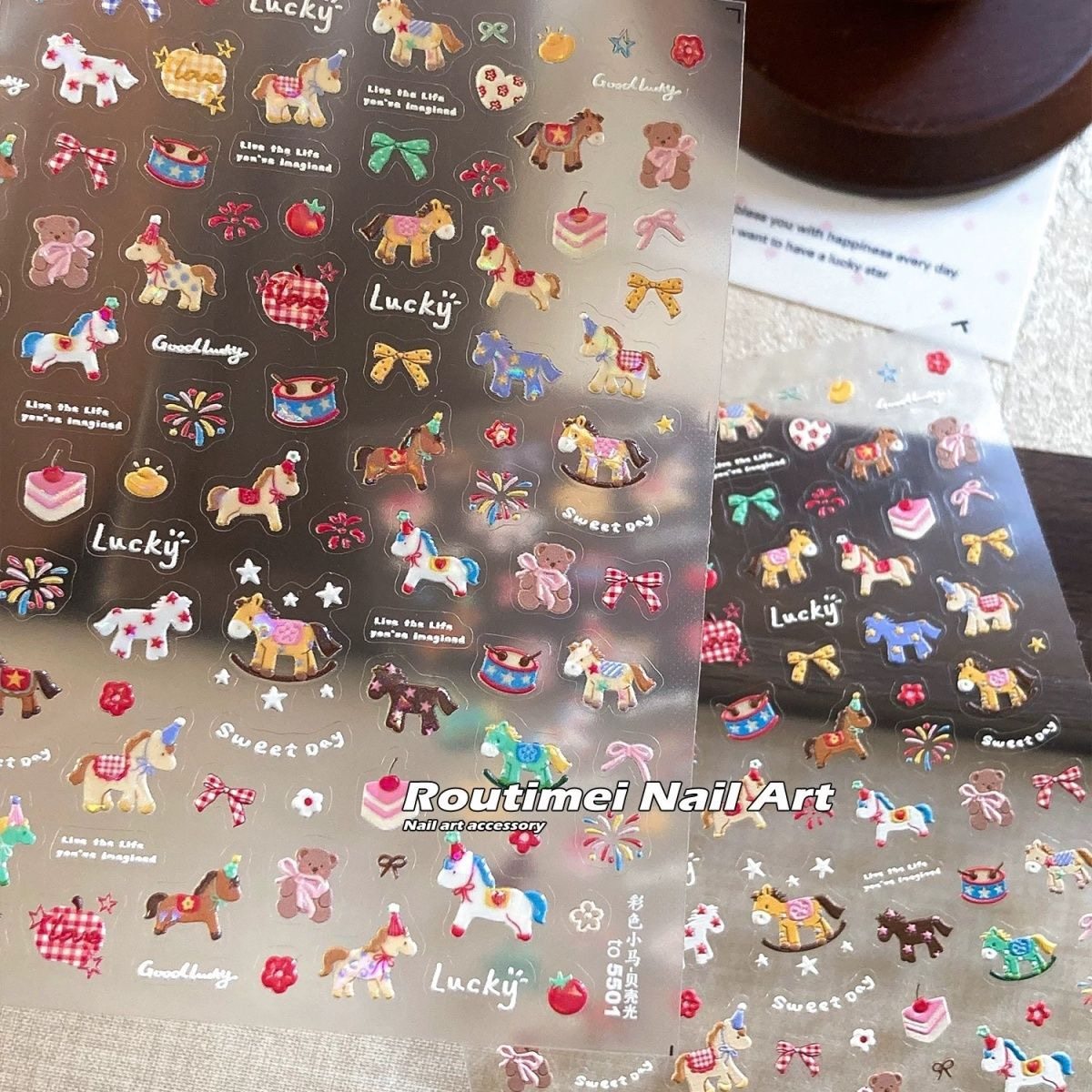 马年春节美甲贴纸浮雕可爱卡通红色小马天鹅格子贴布新年指甲贴纸,彩妆/香水/美妆工具,美甲工具,淘宝优惠券,粉丝福利购,淘宝优惠卷