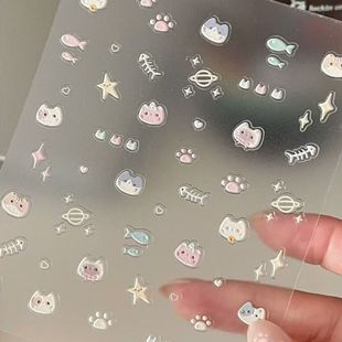 ins可爱爆款猫咪立体浮雕美甲贴纸简约卡通百搭指甲平板装饰品
