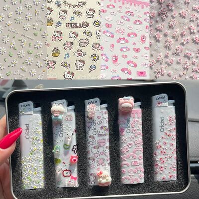 春日雏菊草蜢爆款DIY打火机贴纸清新苹果小动物浮雕立体diy背胶