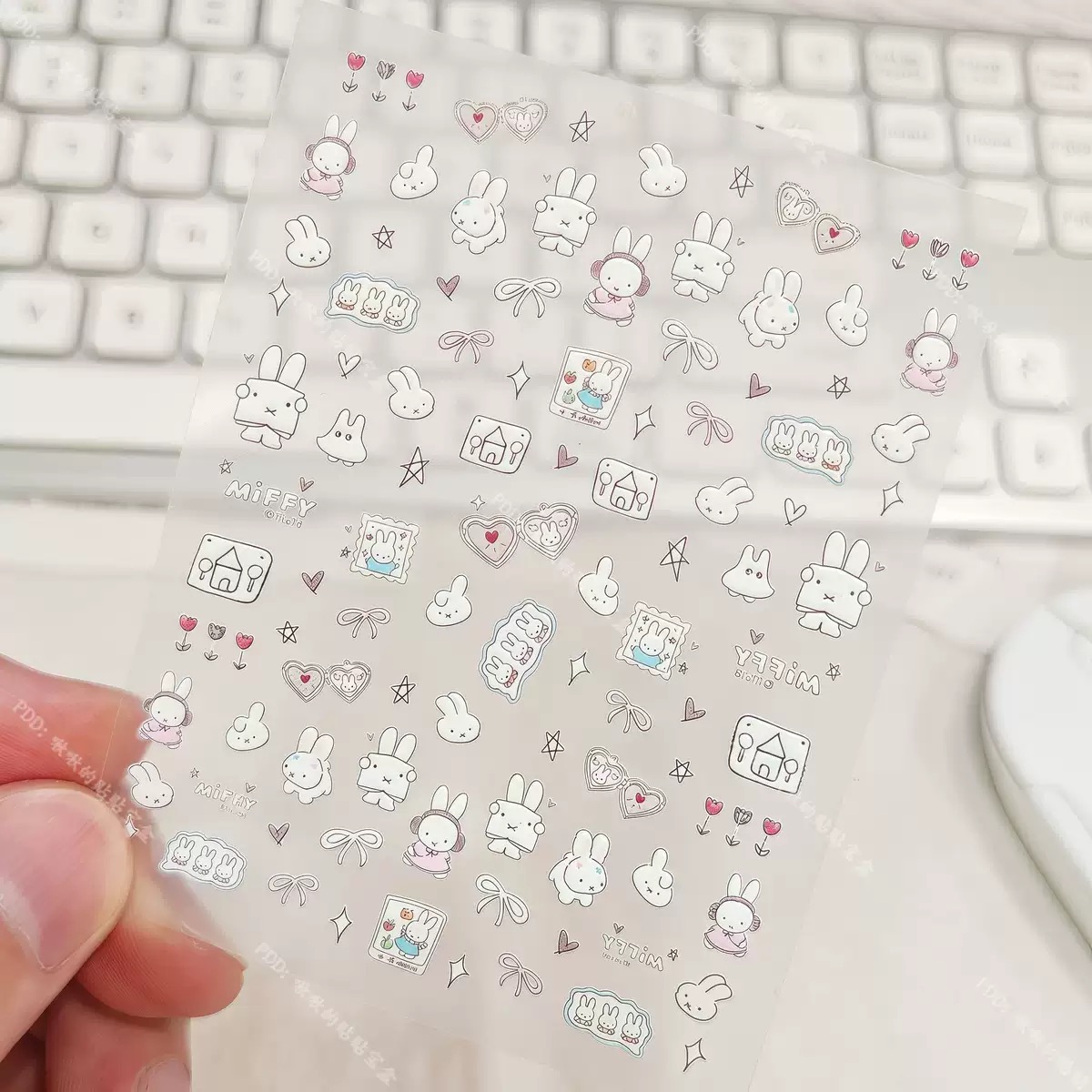 可爱米菲兔兔子立体浮雕卡通美甲贴纸定制水杯ccd相机指甲贴装饰