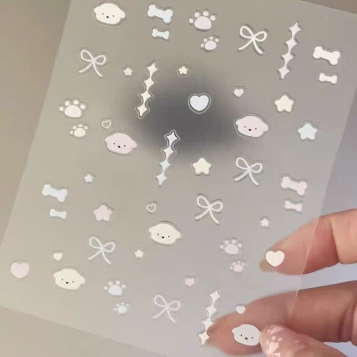 ins同款简约风手绘可爱小狗3D立体浮雕美甲贴纸指甲贴背胶贴手帐