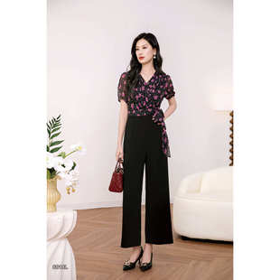 台湾品牌V领碎花系带连体裤 8018L