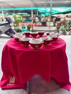 樟林十一伯.潮汕传统婚俗用品吃甜粥甜丸汤圆陶瓷12个红碗送汤勺