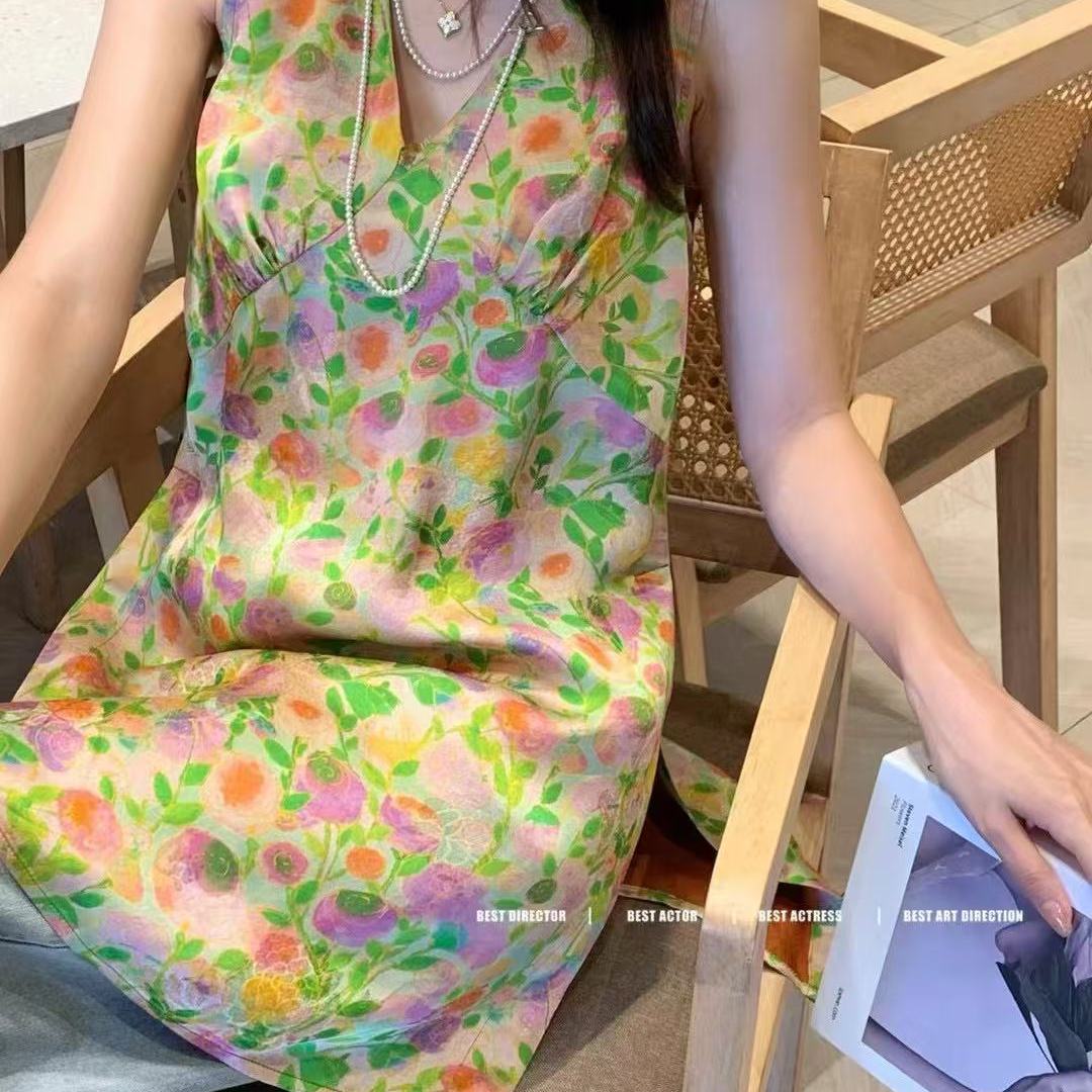 欧洲站2025夏季女v+背心连衣裙潮