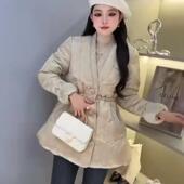 Dong.one收腰单排扣水貂拼接鹅绒时尚 欧洲款 2024冬新款 V领羽绒服