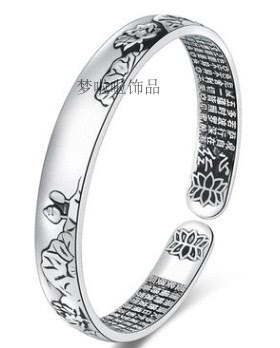 饰品佛经复古开口可调节银镯子