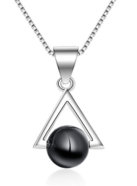 黑色玛瑙饰品时尚风百搭银吊坠