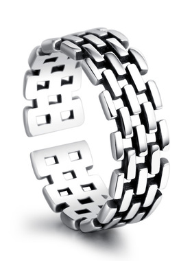 韩版正方形泰银复古开口戒指